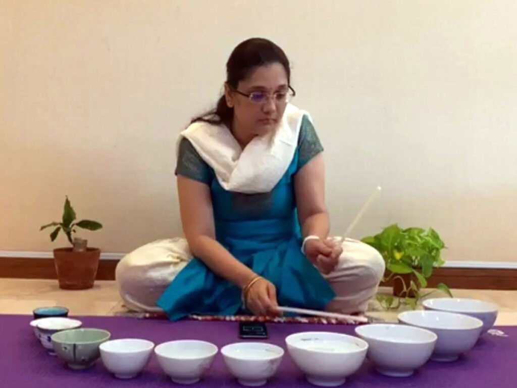 Teaching Jal Tarang at Swara Naada Sangeeta Vidyalaya Hubbali